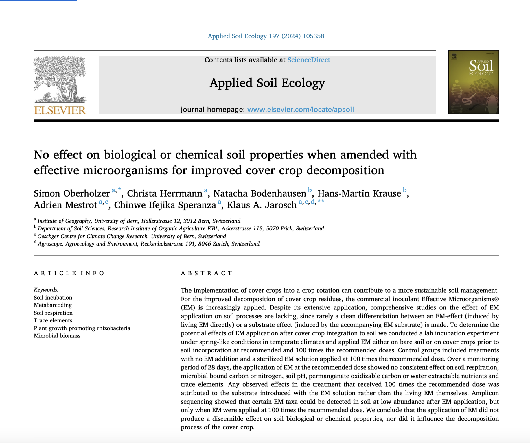 Peer-reviewed article | soil properties, Effective Microorganisms® (EM) and cover crops